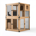 Enclos pour chat 110 x 60 x 150 cm en bois naturel et métal noir à deux niveaux avec portes grillagées