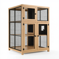 Enclos pour chat 120 x 60 x 180 cm en bois naturel et métal noir avec portes grillagées