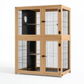 Enclos pour chat 120 x 60 x 180 cm en bois naturel et grillage noir à deux niveaux