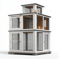 Enclos pour chat 120 x 80 x 190 cm en bois gris avec grillage métallique à niveaux