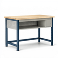 Établi 120 x 60 x 90 cm en acier et bois naturel bleu avec rangement style industriel