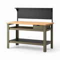 Établi d'atelier 120 x 60 x 150 cm en bois naturel et métal vert olive avec panneau perforé et rangement