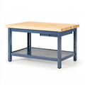 Établi d'atelier 120 x 60 x 85 cm bois et acier bleu avec tablette de rangement