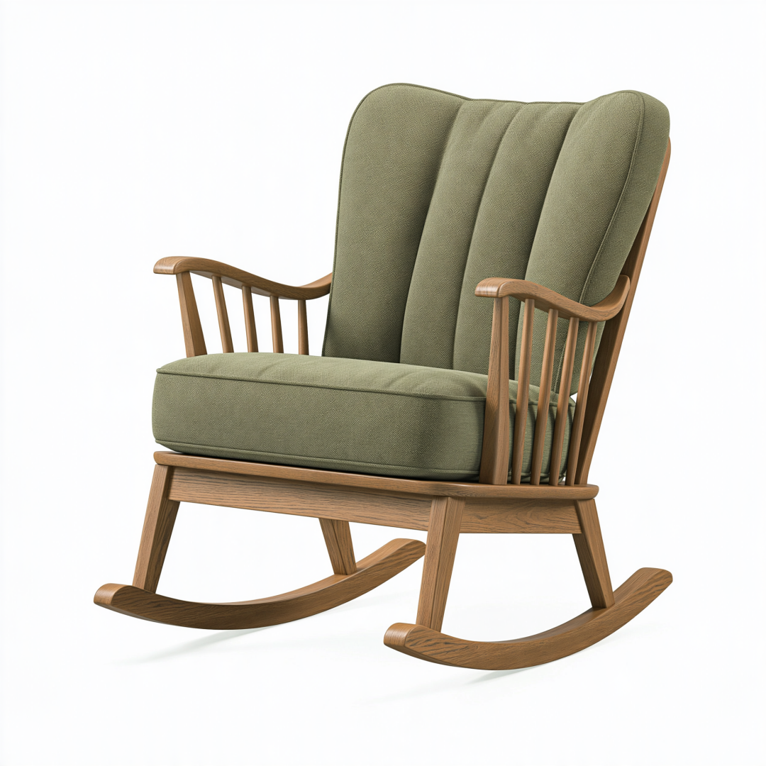Fauteuil à bascule 75 x 90 x 105 cm en bois et tissu vert style scandinave