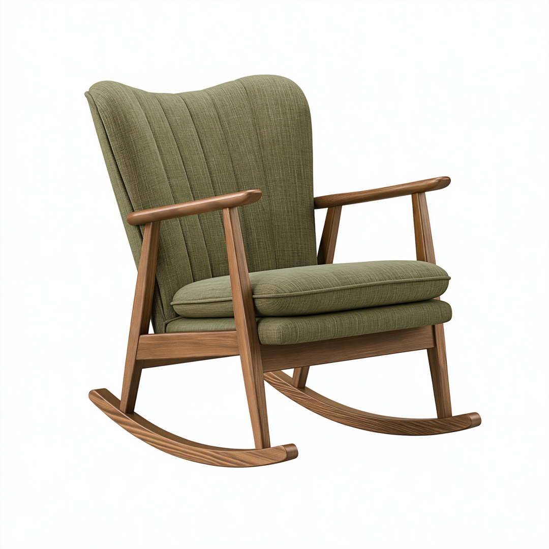 Fauteuil à bascule 70 x 92 x 100 cm en bois et tissu vert style scandinave