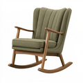 Fauteuil à bascule 70 x 95 x 105 cm en tissu kaki et bois marron avec accoudoirs