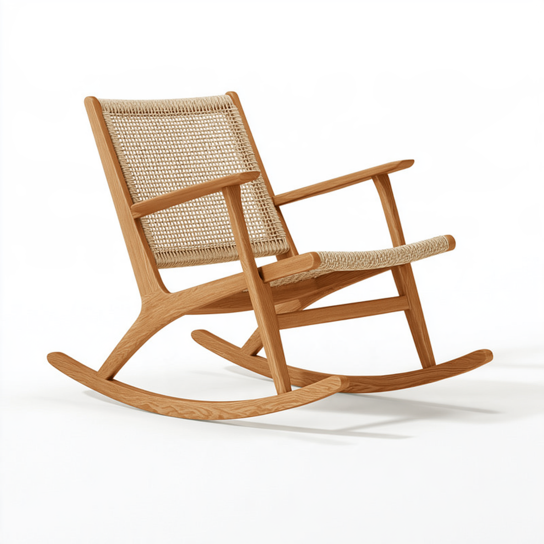 Fauteuil à bascule 100 x 70 x 95 cm en bois et rotin naturel style scandinave