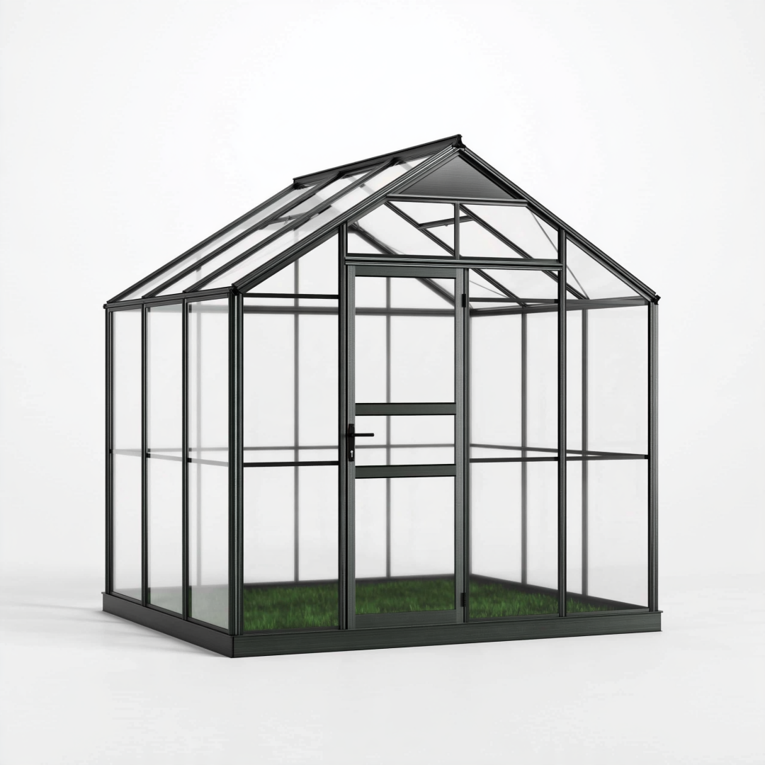 Serre de jardin 190 x 190 x 220 cm en aluminium noir avec panneaux transparents et porte coulissante
