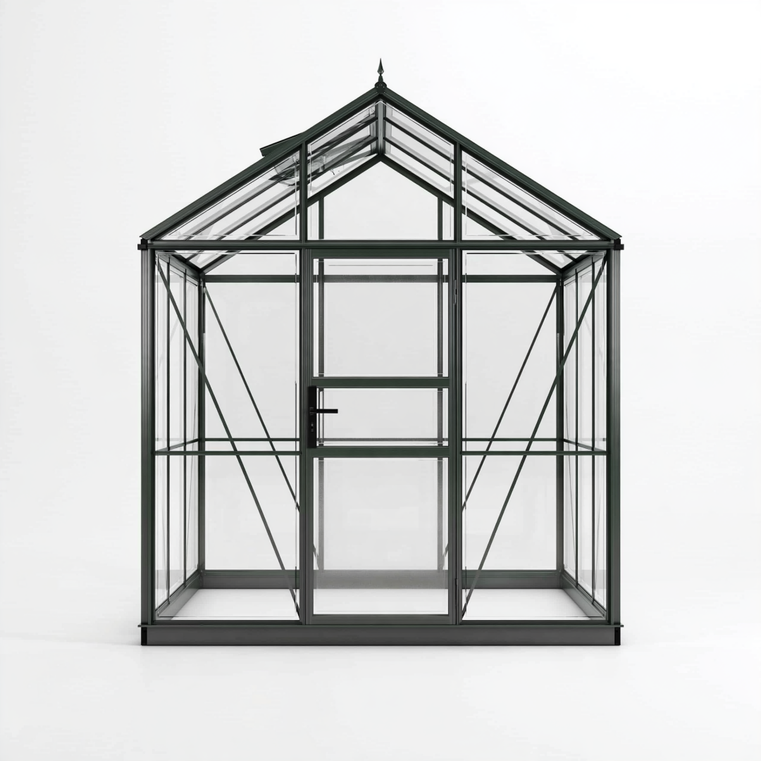 Serre de jardin 190 x 190 x 230 cm en aluminium noir avec panneaux transparents et porte battante