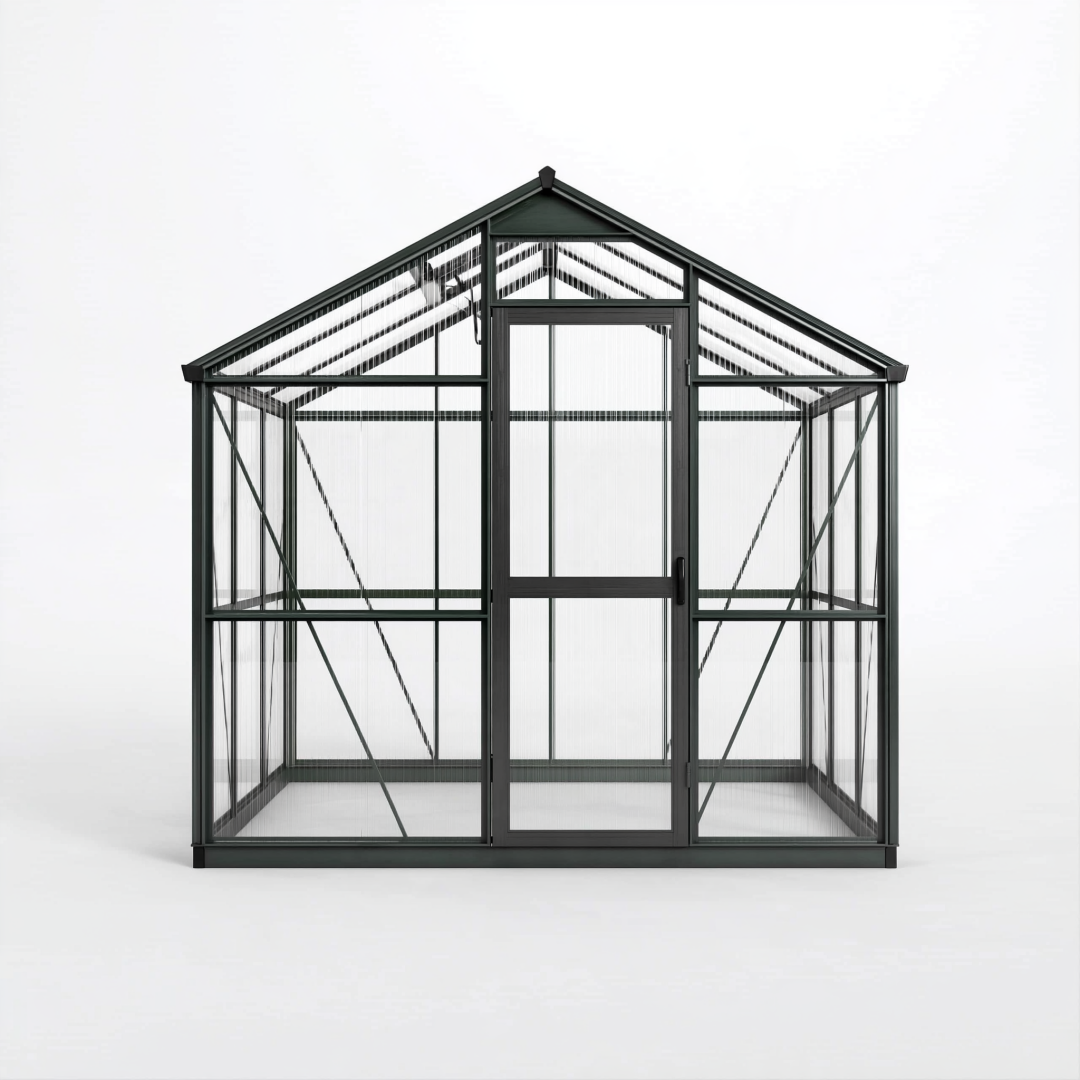 Serre de jardin 190 x 190 x 195 cm en aluminium et polycarbonate noir avec porte coulissante