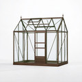 Serre de jardin 190 x 130 x 200 cm en verre et métal marron - style victorien avec porte et lucarnes