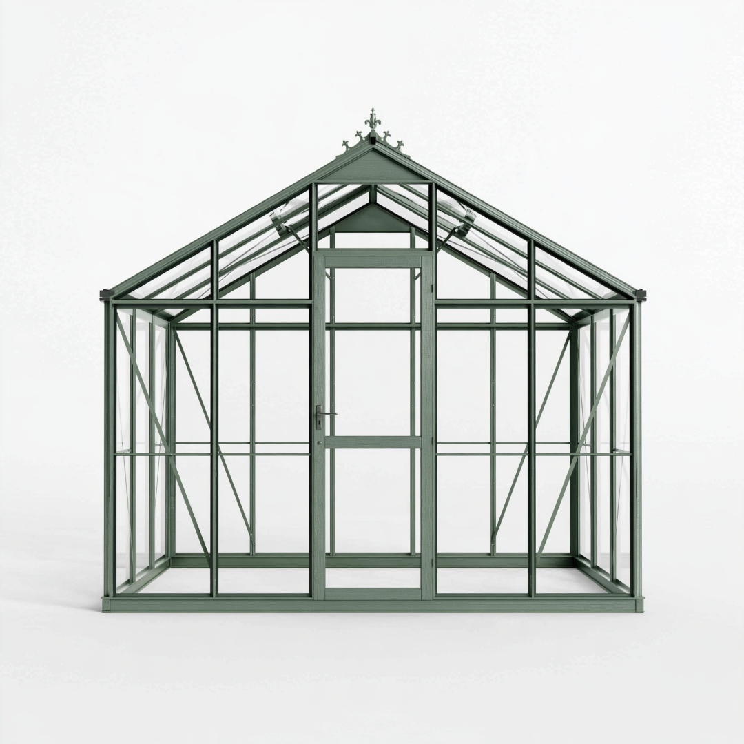 Serre de jardin 240 x 240 x 250 cm en aluminium vert avec panneaux transparents et porte battante