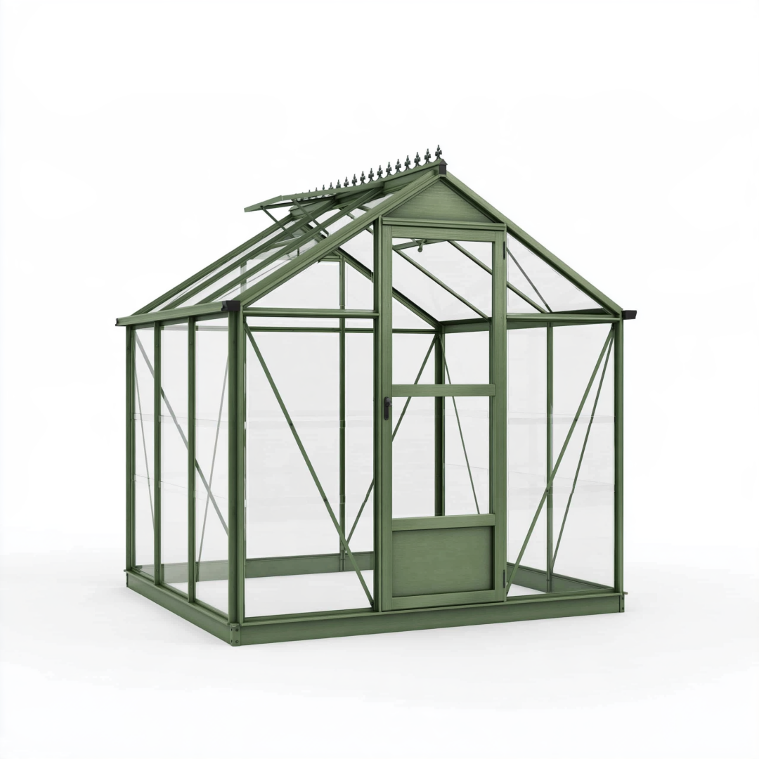 Serre de jardin 190 x 190 x 195 cm - aluminium vert vitrage transparent porte coulissante