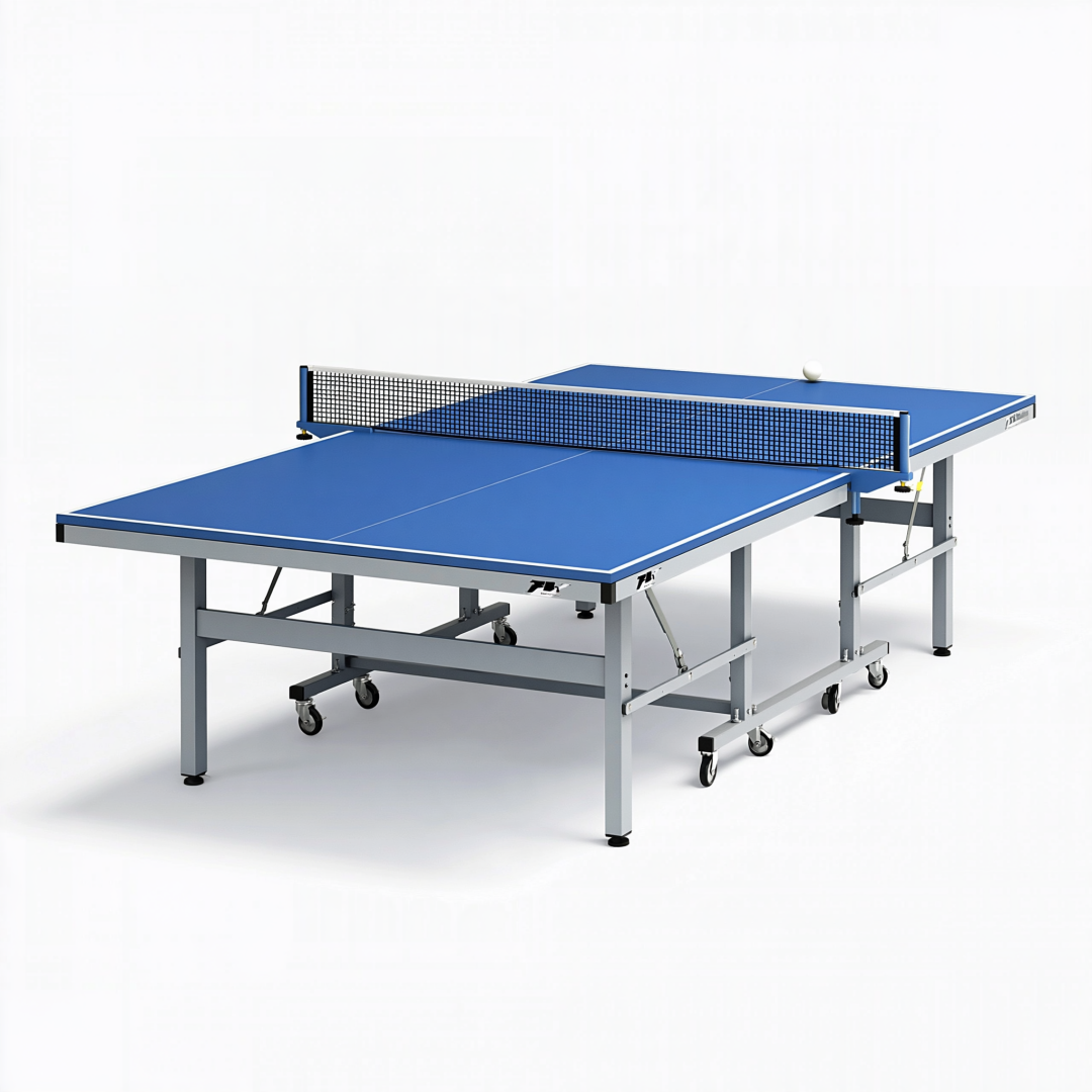 Table de tennis de table 274 x 152.5 x 76 cm en MDF bleu pliable sur roulettes
