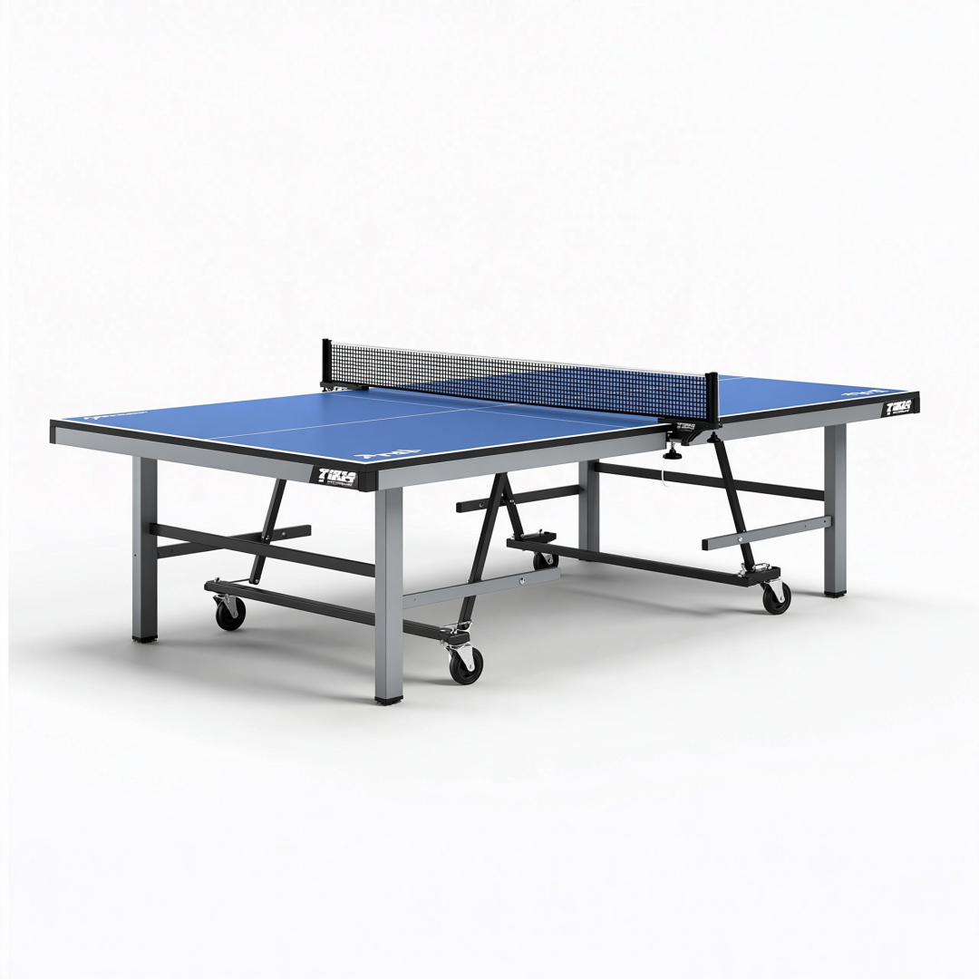 Table de tennis de table 274 x 152.5 x 76 cm en acier et panneau bleu pliable sur roulettes