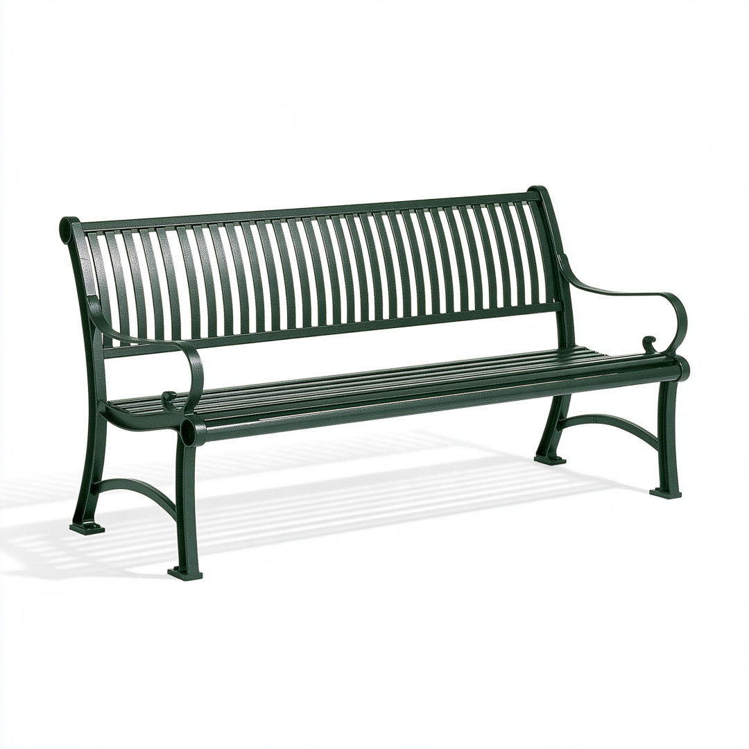 Banc de jardin 150 cm en métal vert à dossier ajouré