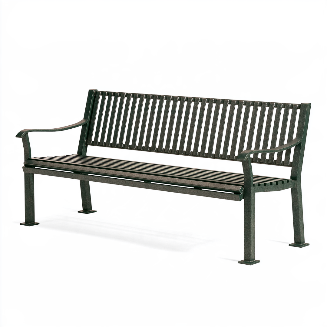 Banc de jardin 180 x 65 x 90 cm en métal vert foncé à lattes avec accoudoirs