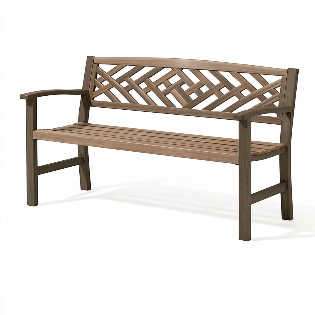 Banc de jardin 120 cm en bois marron dossier treillis 2 places