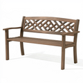 Banc de jardin 120 cm en bois marron avec dossier ajouré et accoudoirs